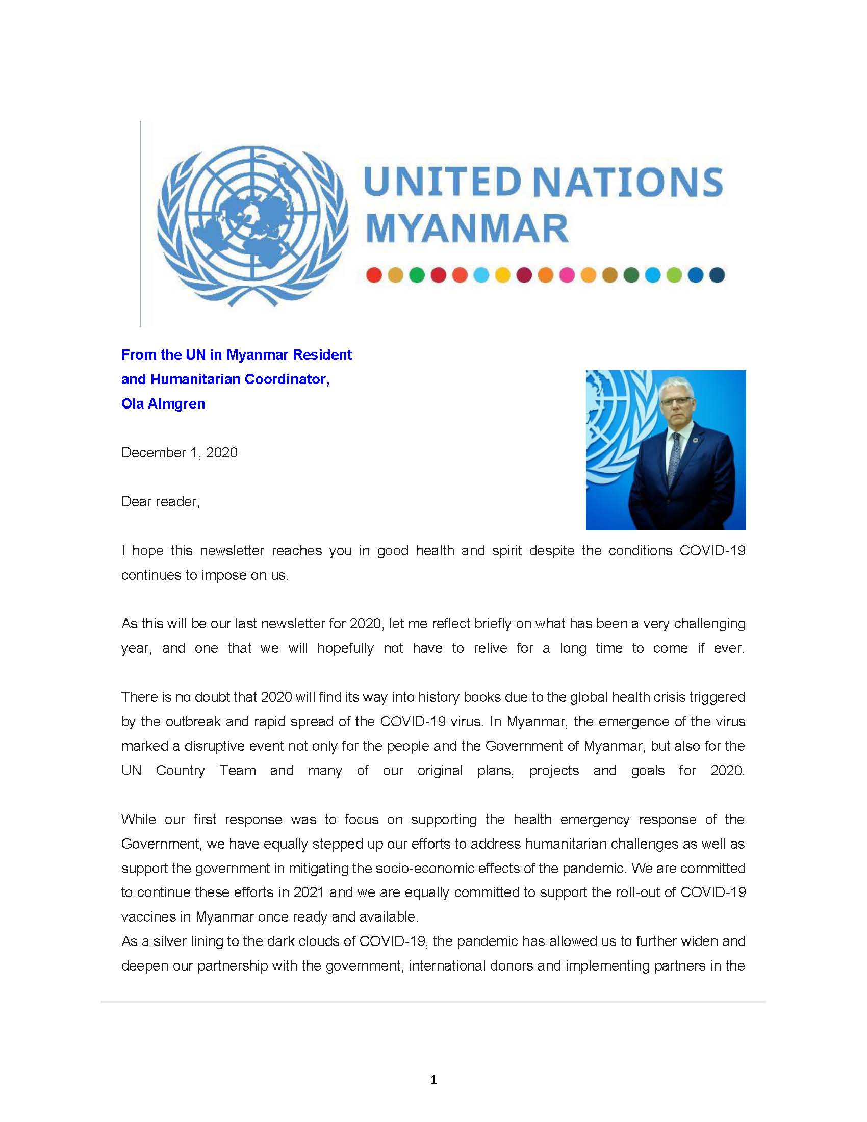 United Nations Myanmar Monthly Newsletter - December  2020